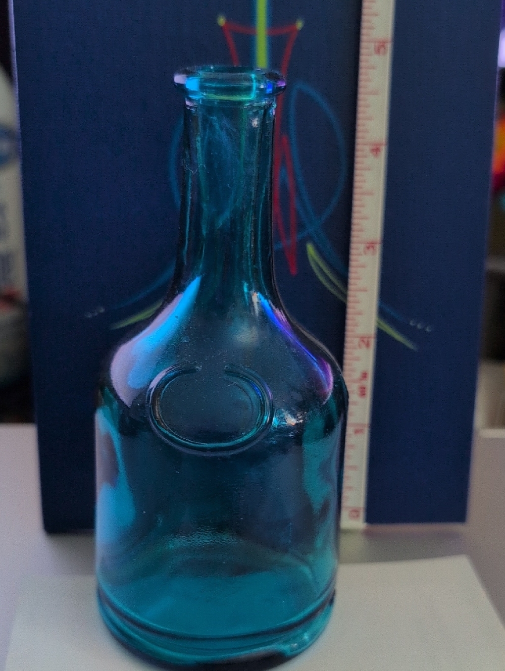 Vintage Japan Blue Glass Decorative Bottle Vase - Stylish Home Art Accent